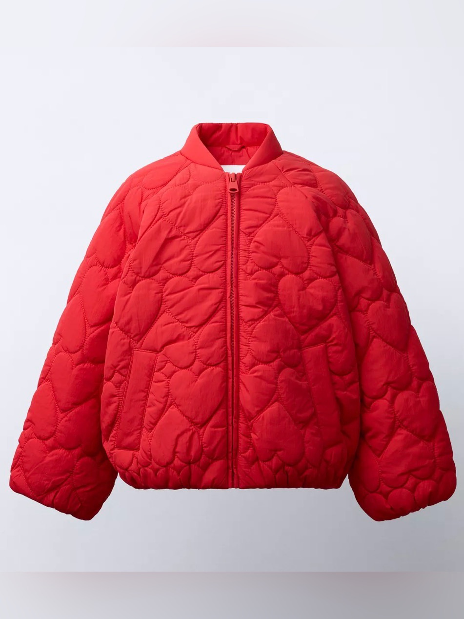 Zara Kids Quilted Heart Puffer Jacket - Red